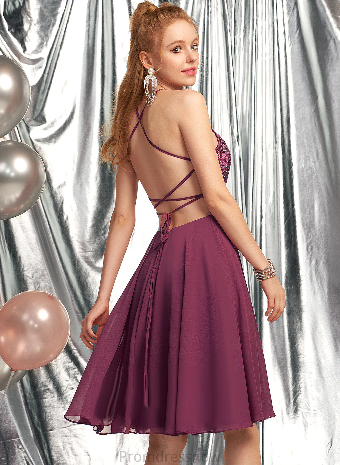 With Scoop Beading A-Line Norah Prom Dresses Knee-Length Chiffon