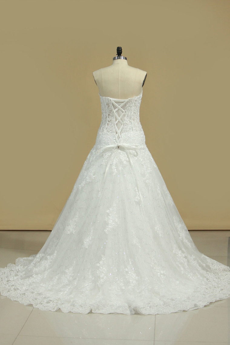 2024 Vintage Wedding Dresses Sweetheart A Line Tulle With Applique Court Train