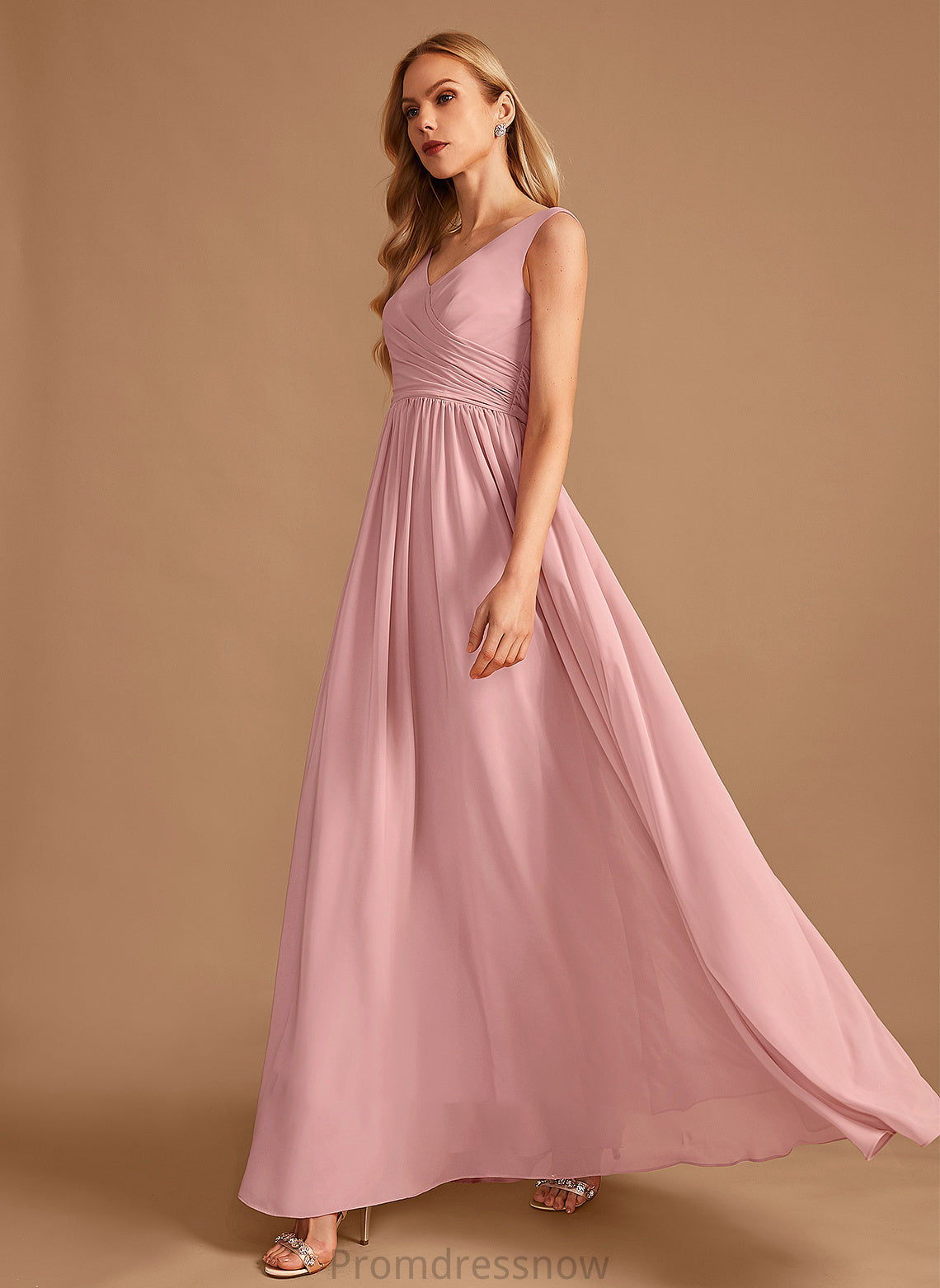 V-neck Ruffle Floor-Length Fabric Length Silhouette A-Line Embellishment Neckline Bow(s) Monica A-Line/Princess Bridesmaid Dresses