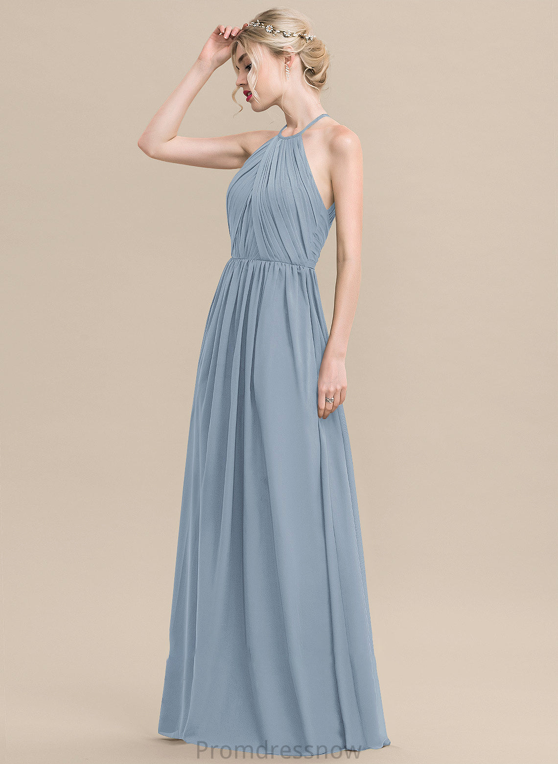 ScoopNeck Silhouette Length A-Line Neckline Embellishment Floor-Length Fabric Ruffle Cloe Natural Waist Spaghetti Staps Bridesmaid Dresses