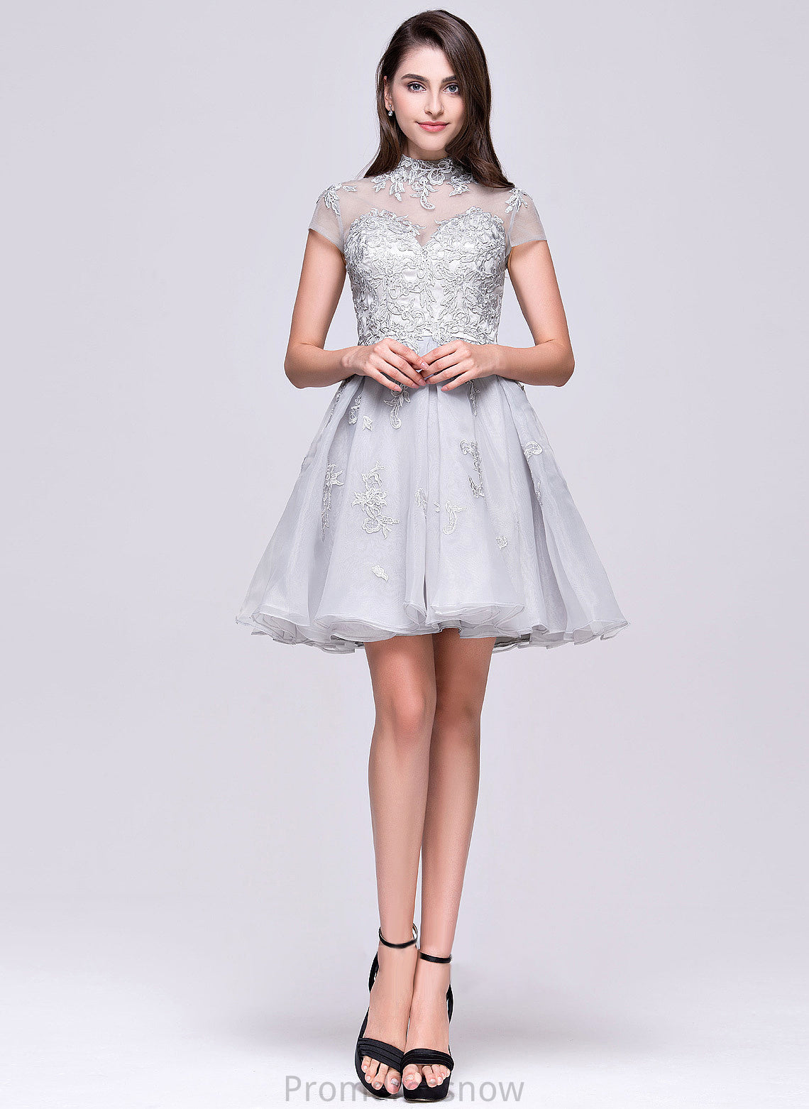 With Neck Tulle High Appliques Short/Mini Homecoming Organza Dress Homecoming Dresses Breanna Lace Lace A-Line