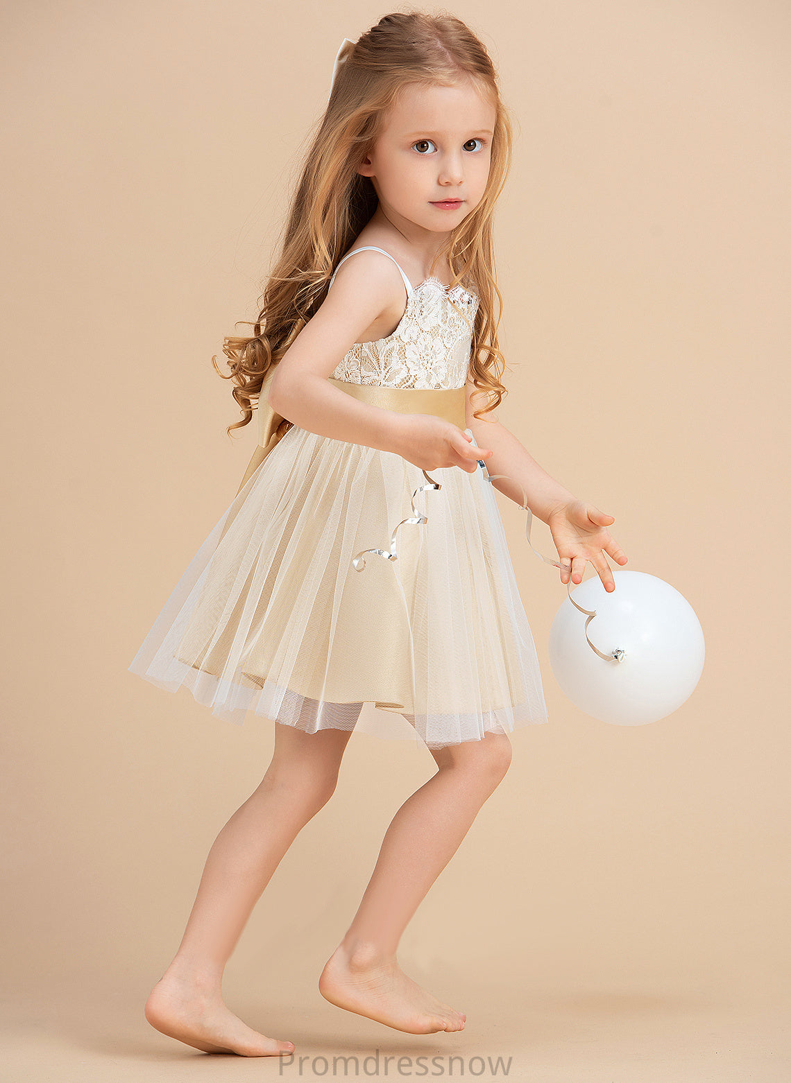 Sleeveless Tulle/Lace Flower (Undetachable Chana Flower Girl Dresses Straps Dress With Sash/Bow(s) - A-Line/Princess Girl sash) Knee-length