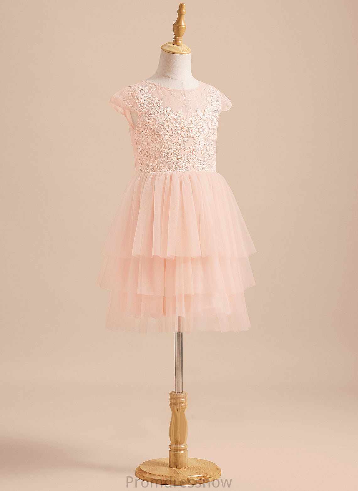 Knee-length Short Girl Dress Neck With Lace/V Flower Girl Dresses A-Line Flower Sleeves Tulle Serenity Back - Scoop