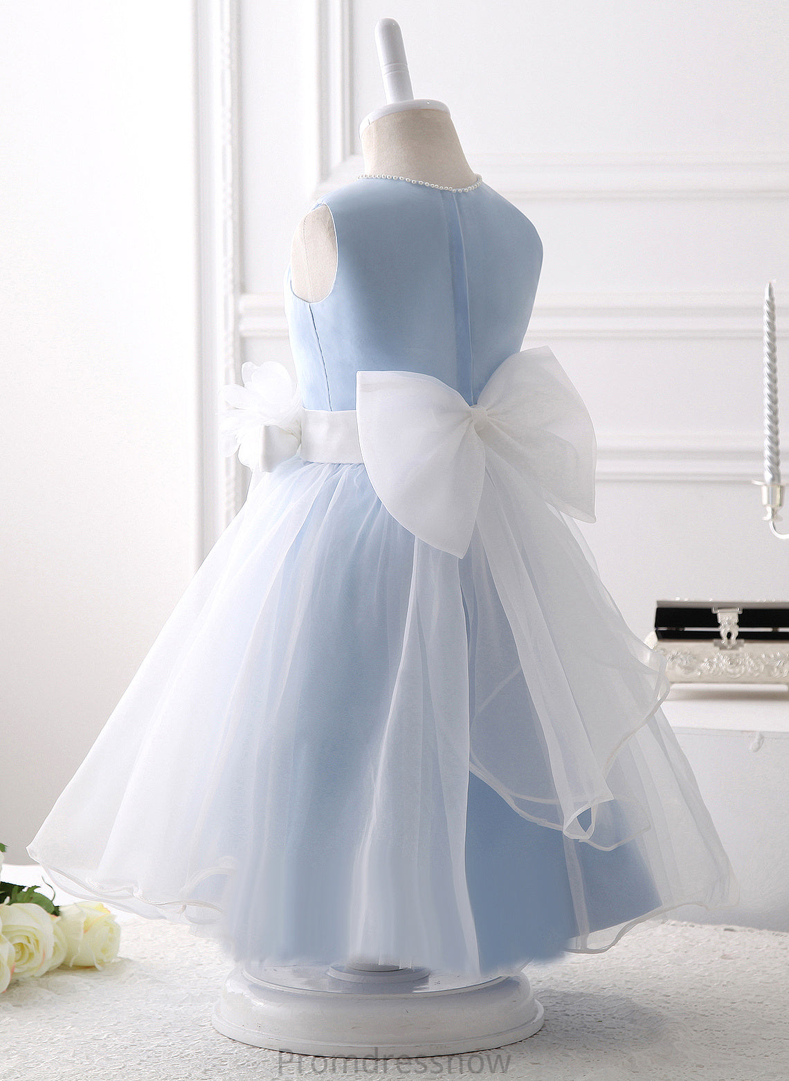 Knee-length A-Line Beading/Flower(s)/Bow(s) Flower Girl Dresses Girl With Allisson Organza - Scoop Neck Flower Dress Sleeveless