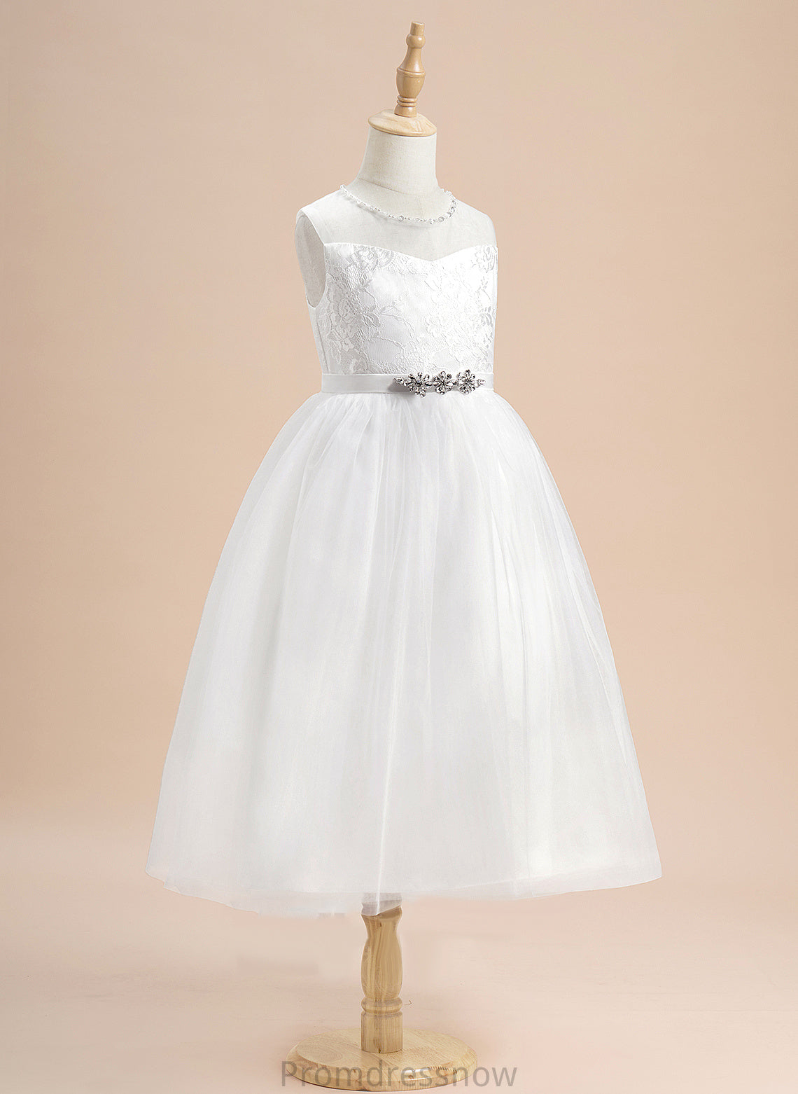 Girl Dress Scoop Flower Girl Dresses Flower Beading Eden Tea-length Tulle With A-Line Sleeveless - Neck