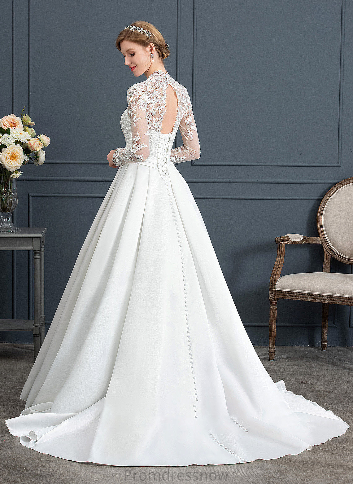 With Wedding Wedding Dresses V-neck Court Dress Train Bow(s) Ball-Gown/Princess Satin Alyvia