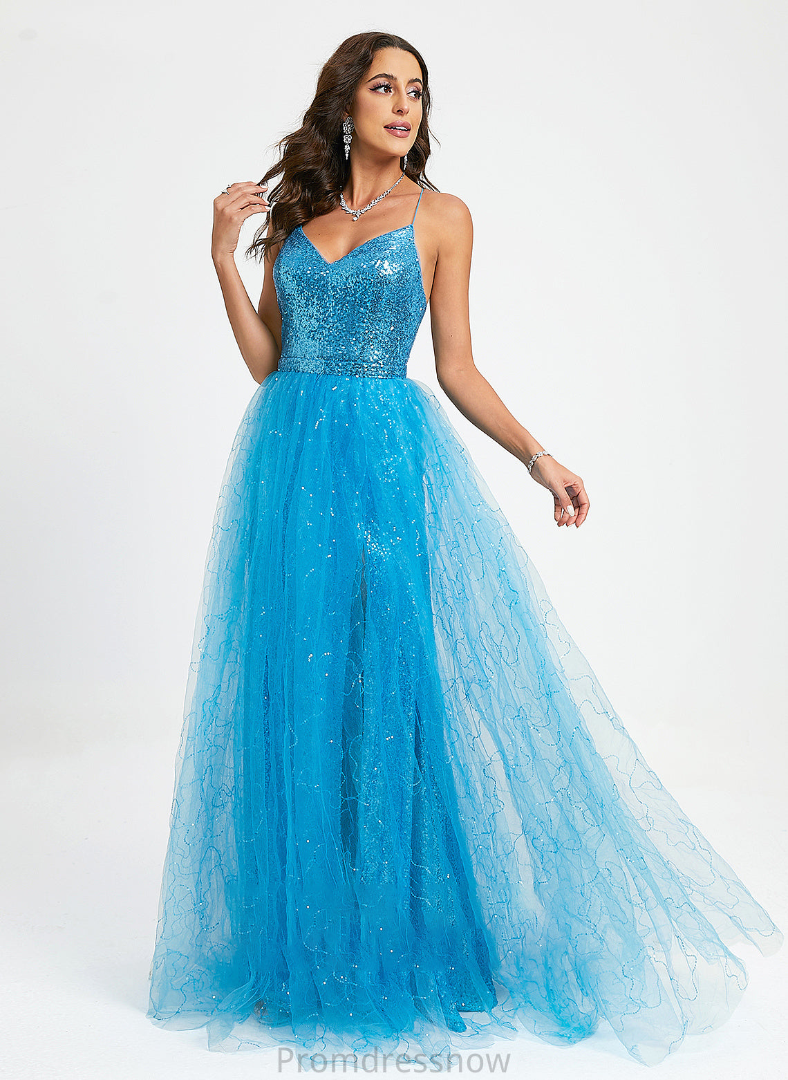 Yadira Prom Dresses Floor-Length V-neck Ball-Gown/Princess Sequins With Tulle