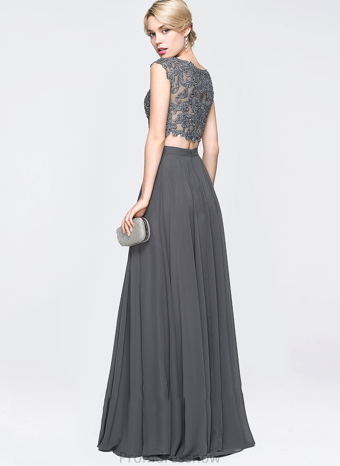 With Sequins A-Line Chiffon Prom Dresses Beading Scoop Floor-Length Neck Aubrey