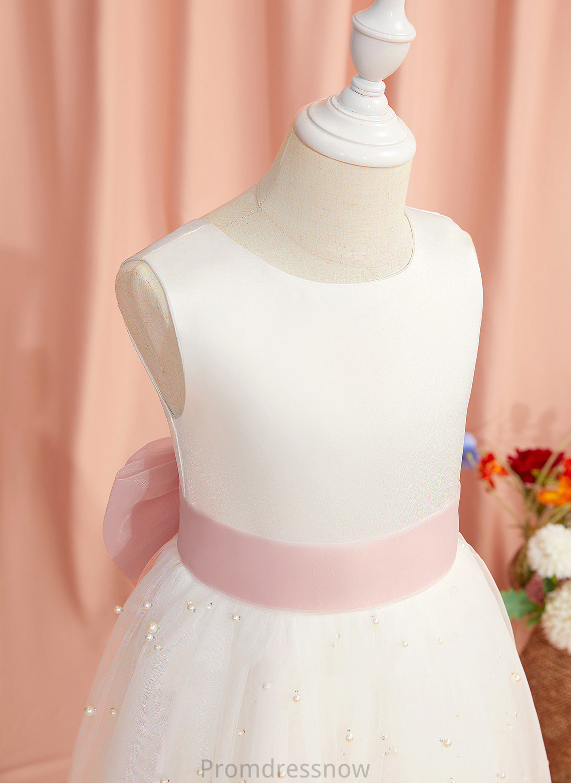 Sash/Bow(s)/V Satin/Tulle Anahi Neck Tea-length With Sleeveless Flower Girl Dresses Flower Back - Girl Dress A-Line Scoop