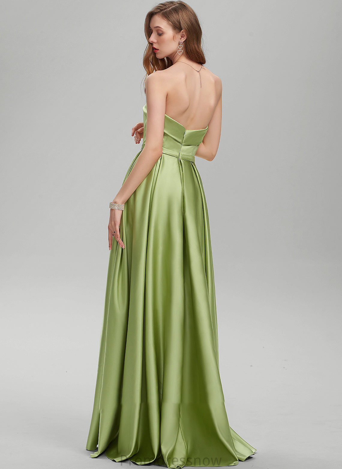 With Strapless Prom Dresses Split Satin Ball-Gown/Princess Arielle Front Pockets Floor-Length