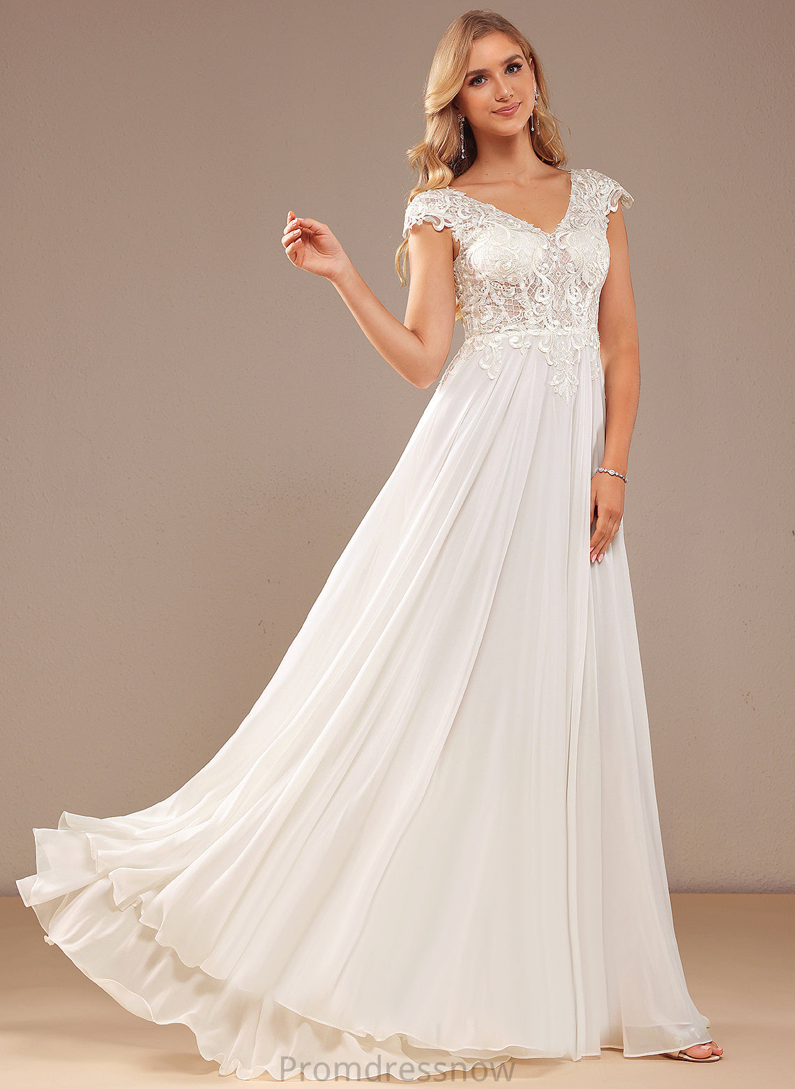 With Dress Lace V-neck Train A-Line Chiffon Wedding Pamela Lace Sweep Wedding Dresses