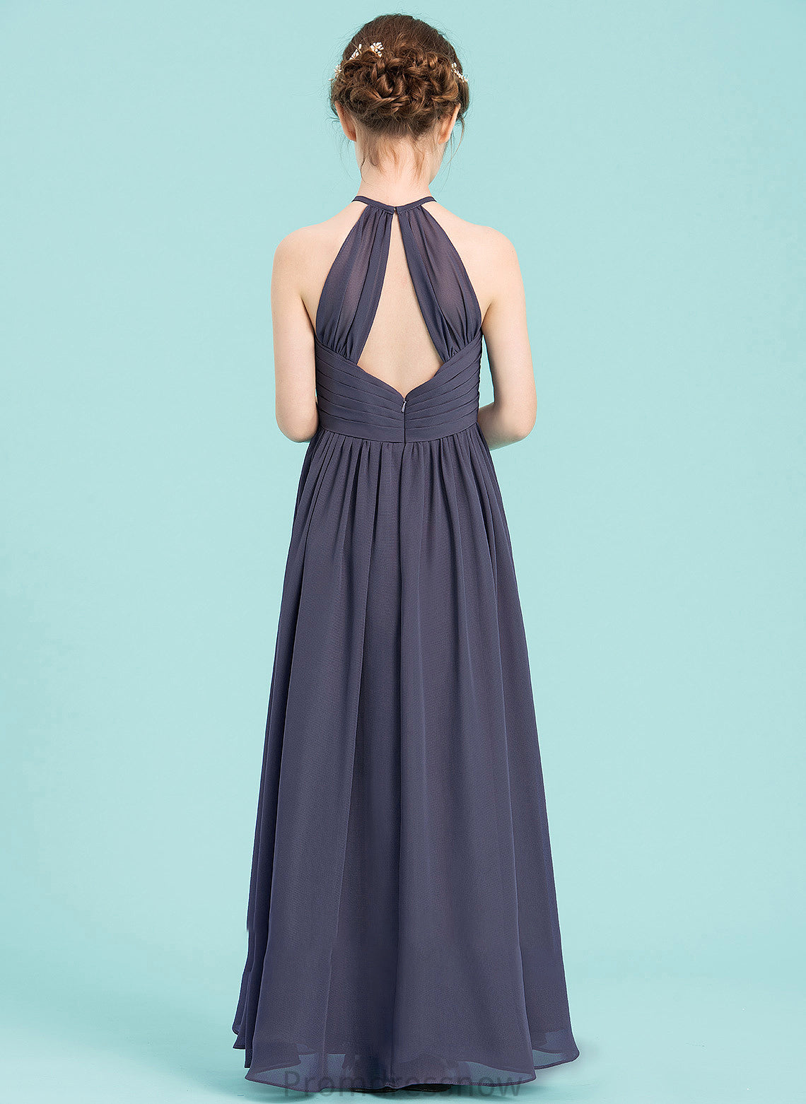 With Scoop Floor-Length Junior Bridesmaid Dresses A-Line Ruffle Neck Grace Chiffon