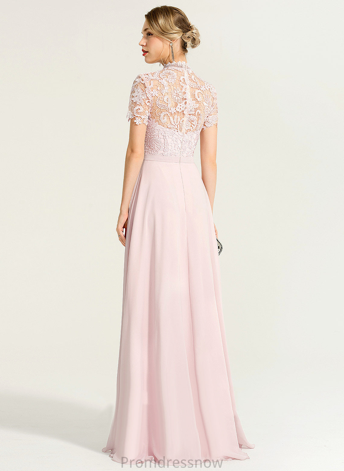 With Neck Floor-Length Sequins Chiffon A-Line Lace Tara Prom Dresses High