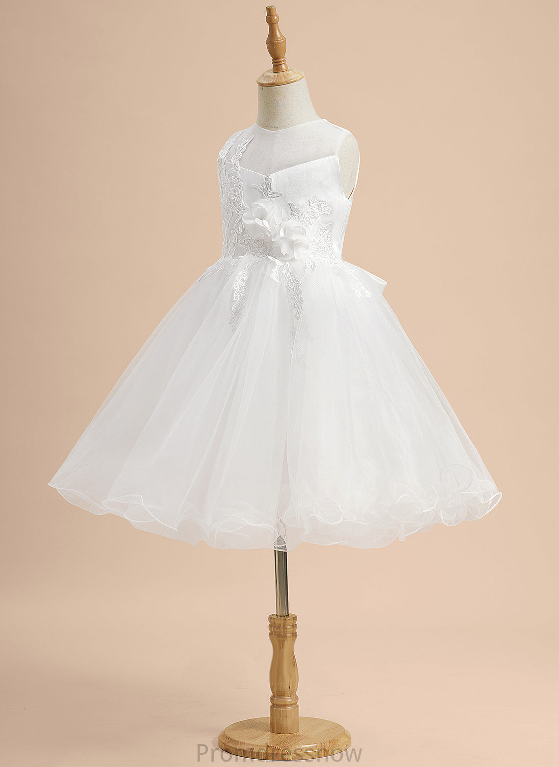 Sleeveless Knee-length Sibyl Girl - Satin/Tulle Flower Girl Dresses Lace/Flower(s)/Bow(s) With Scoop A-Line Flower Dress Neck