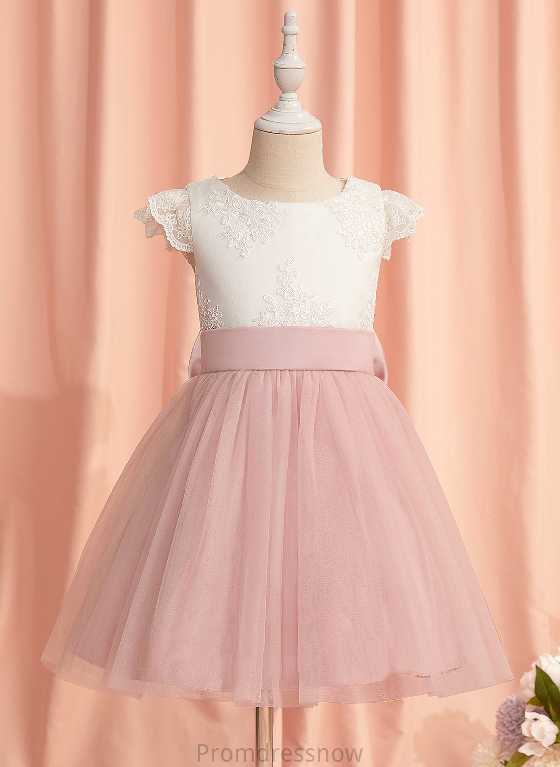 Flower Tulle - Flower Girl Dresses Dress Lace/Bow(s) Cali Knee-length Girl With Sleeves Short A-Line Scoop Neck