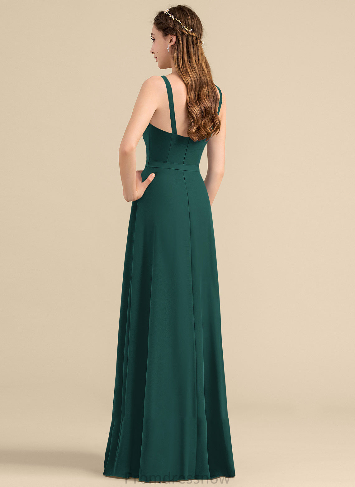 V-neck A-Line Bow(s) Fabric Neckline SplitFront Length Ruffle Silhouette Embellishment Floor-Length Melissa Bridesmaid Dresses