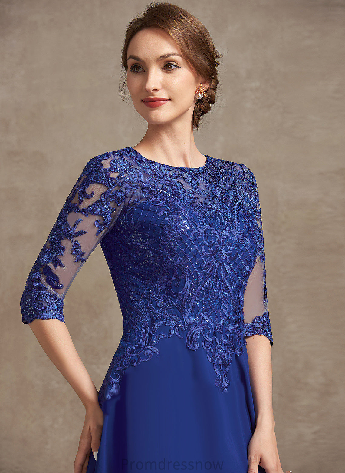 With Mother Macy Chiffon Dress Scoop Lace Sequins Bride the Mother of the Bride Dresses of Tea-Length Neck A-Line