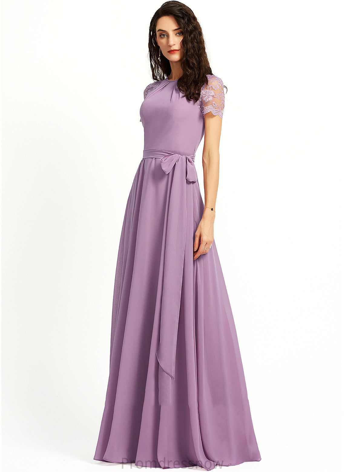 Fabric Silhouette ScoopNeck Length A-Line Neckline Lace Straps Floor-Length Leyla Floor Length V-Neck Bridesmaid Dresses