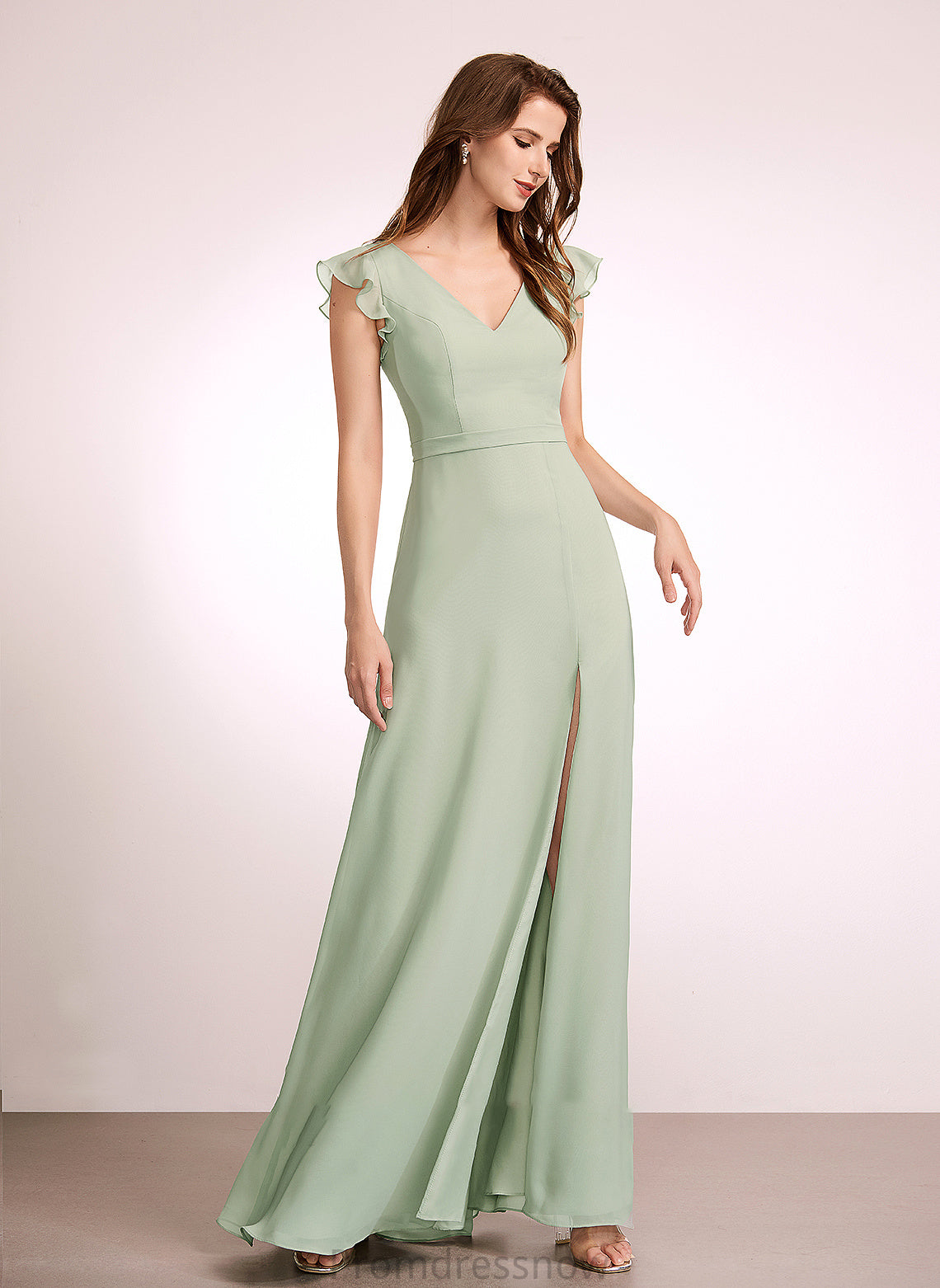 Length Silhouette A-Line V-neck Floor-Length Neckline Embellishment SplitFront Fabric Adelaide Floor Length Natural Waist Bridesmaid Dresses