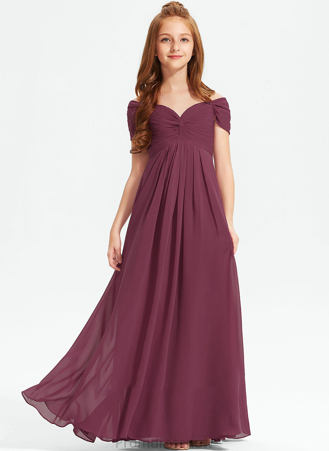 With Off-the-Shoulder Chiffon Junior Bridesmaid Dresses Paloma Floor-Length Ruffle A-Line