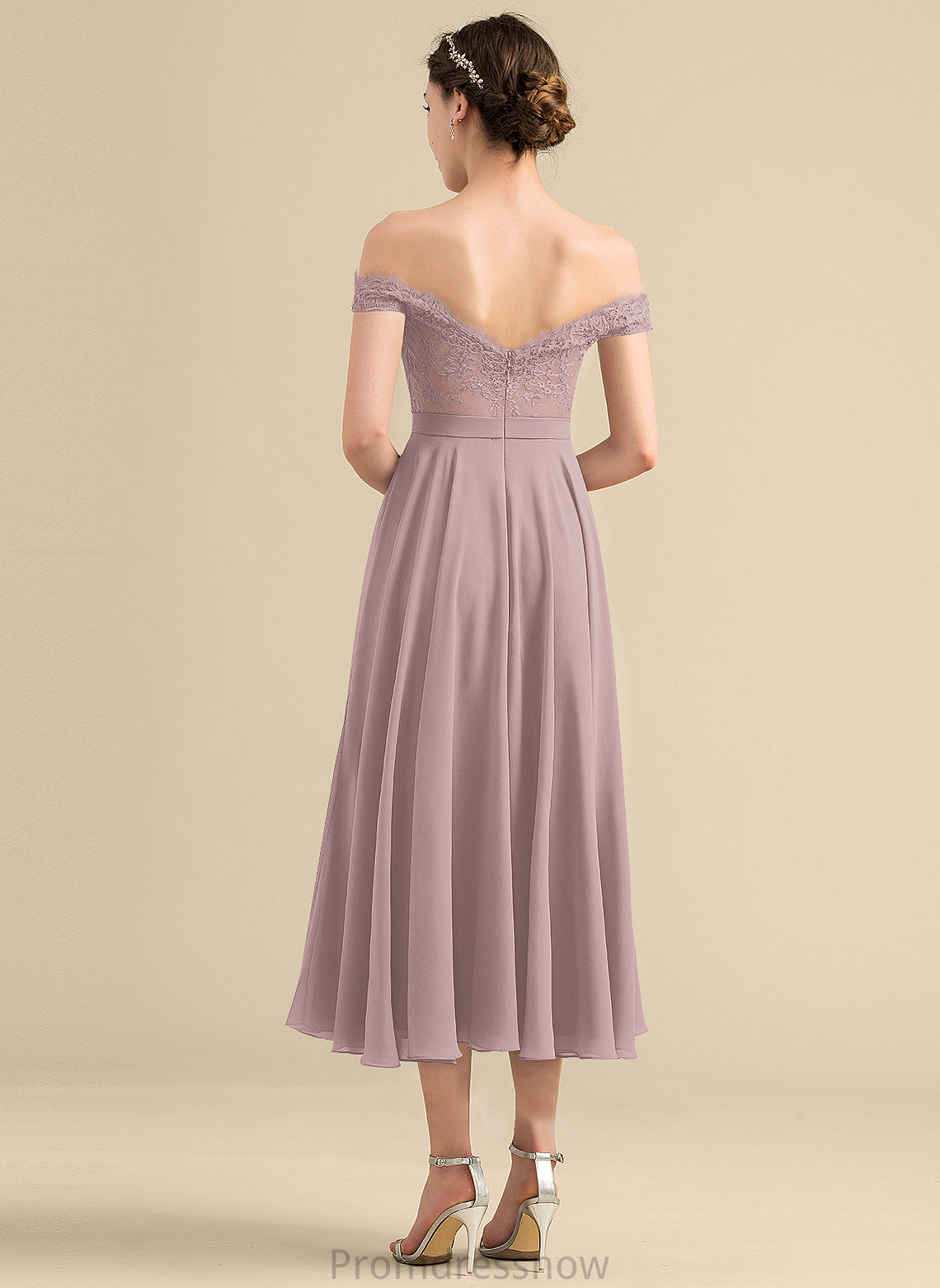 Neckline A-Line Beading Off-the-Shoulder Tea-Length Sequins Embellishment Fabric Length Silhouette Valeria V-Neck Bridesmaid Dresses