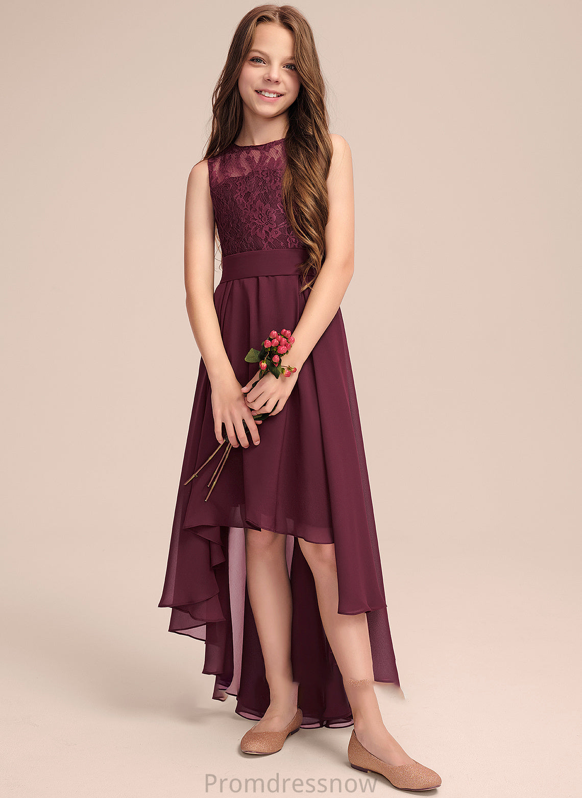 Chiffon Jillian Scoop Asymmetrical Junior Bridesmaid Dresses With Neck A-Line Lace Bow(s)