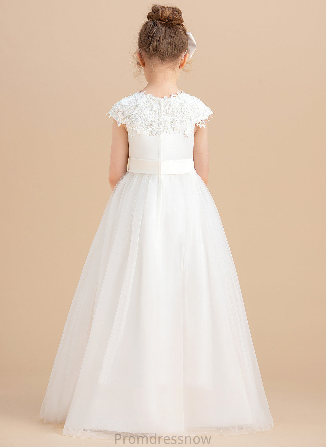 Ball With Dress Neck Flower Girl Dresses Scoop Beading/Appliques Gown Sleeveless Floor-length Flower Mildred - Satin/Tulle Girl