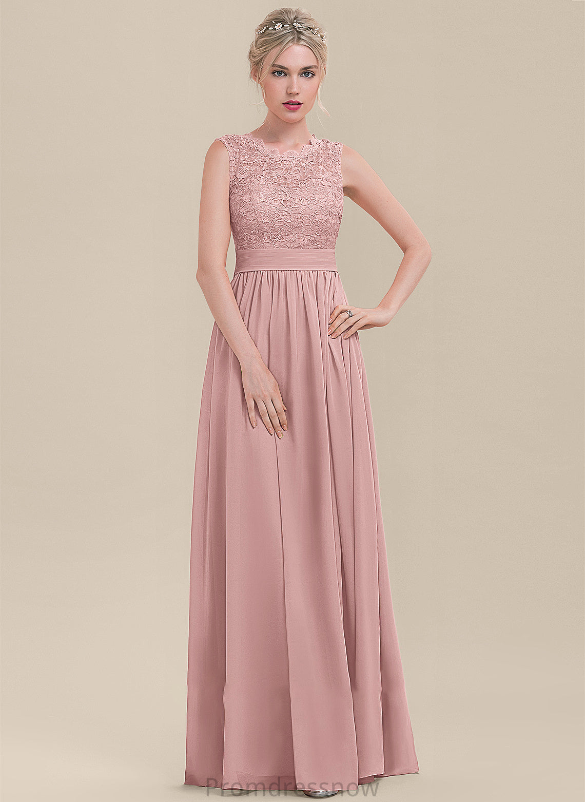 Floor-Length Fabric Neckline ScoopNeck A-Line Silhouette Ruffle Embellishment Length Alivia A-Line/Princess Natural Waist Bridesmaid Dresses