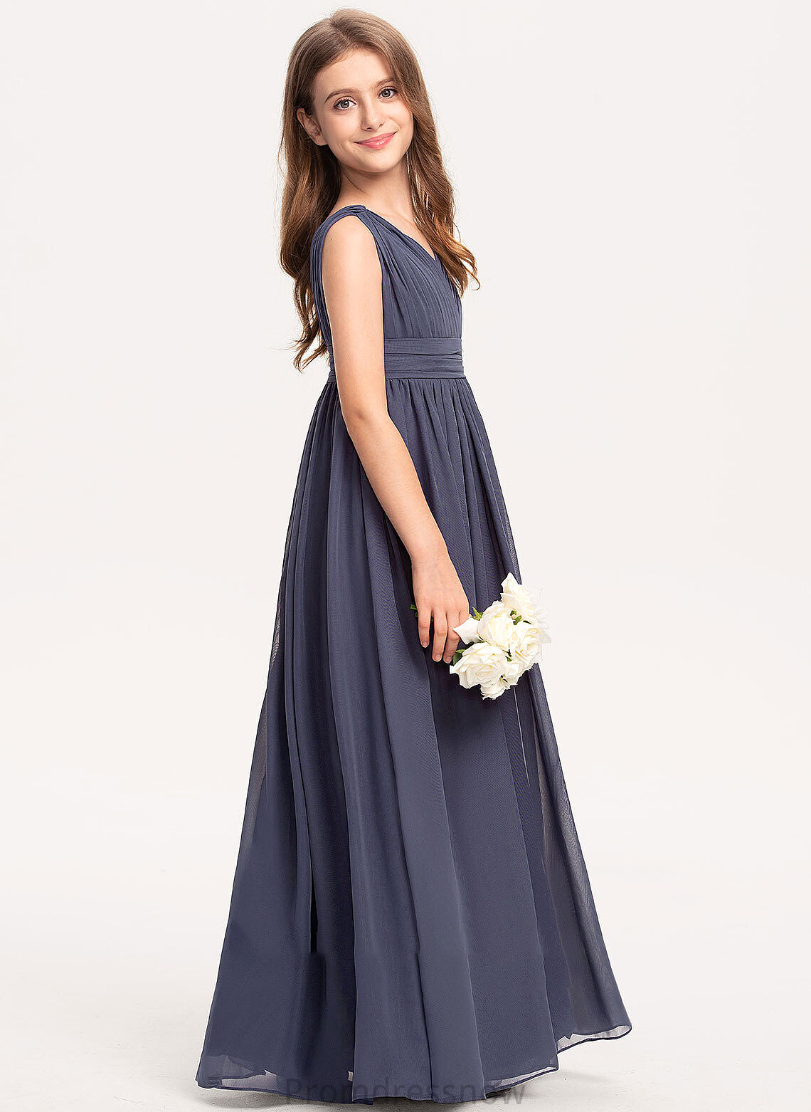 Ruffle With Taniya V-neck A-Line Floor-Length Junior Bridesmaid Dresses Chiffon