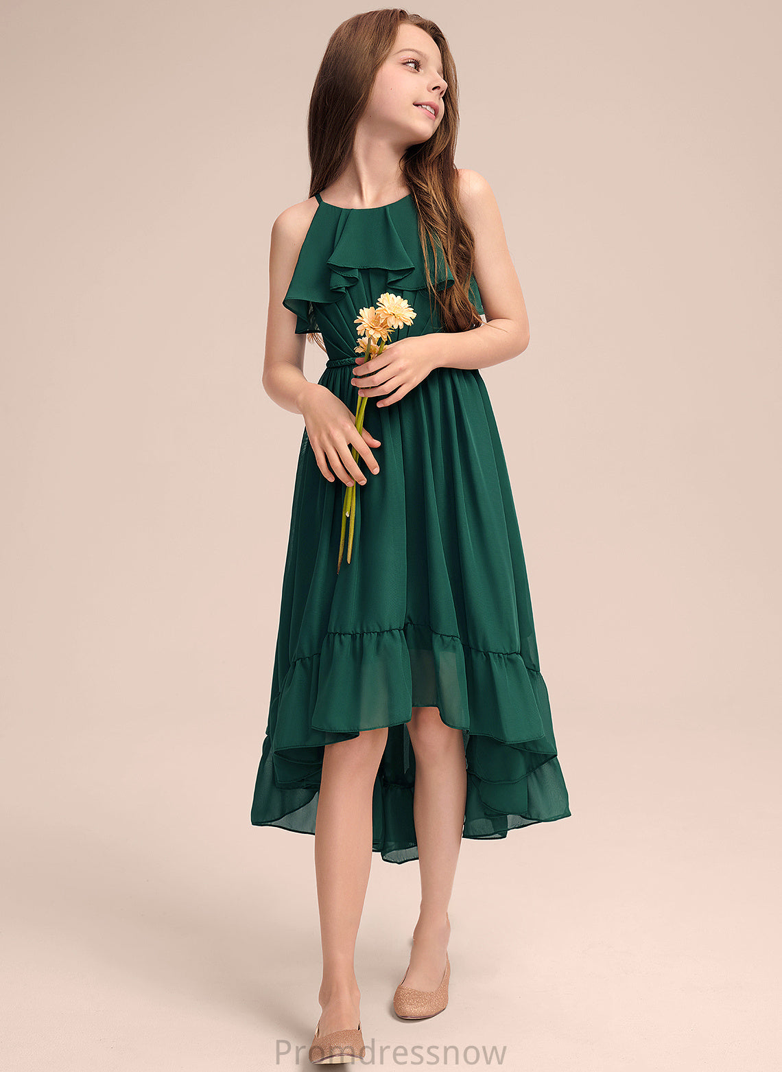 With Asymmetrical Scoop Junior Bridesmaid Dresses Alexa Cascading A-Line Neck Chiffon Ruffles