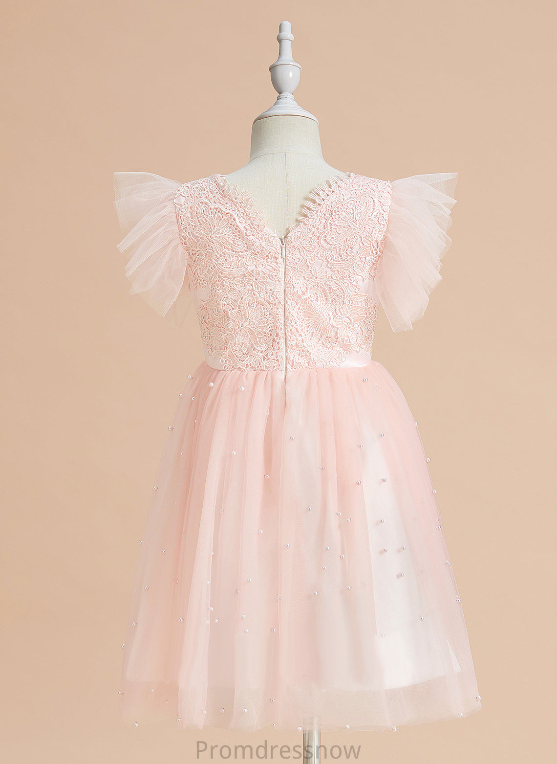 Knee-length Scoop Dress Lace Coral Neck Sleeveless Girl With Flower - Flower Girl Dresses A-Line Satin/Tulle