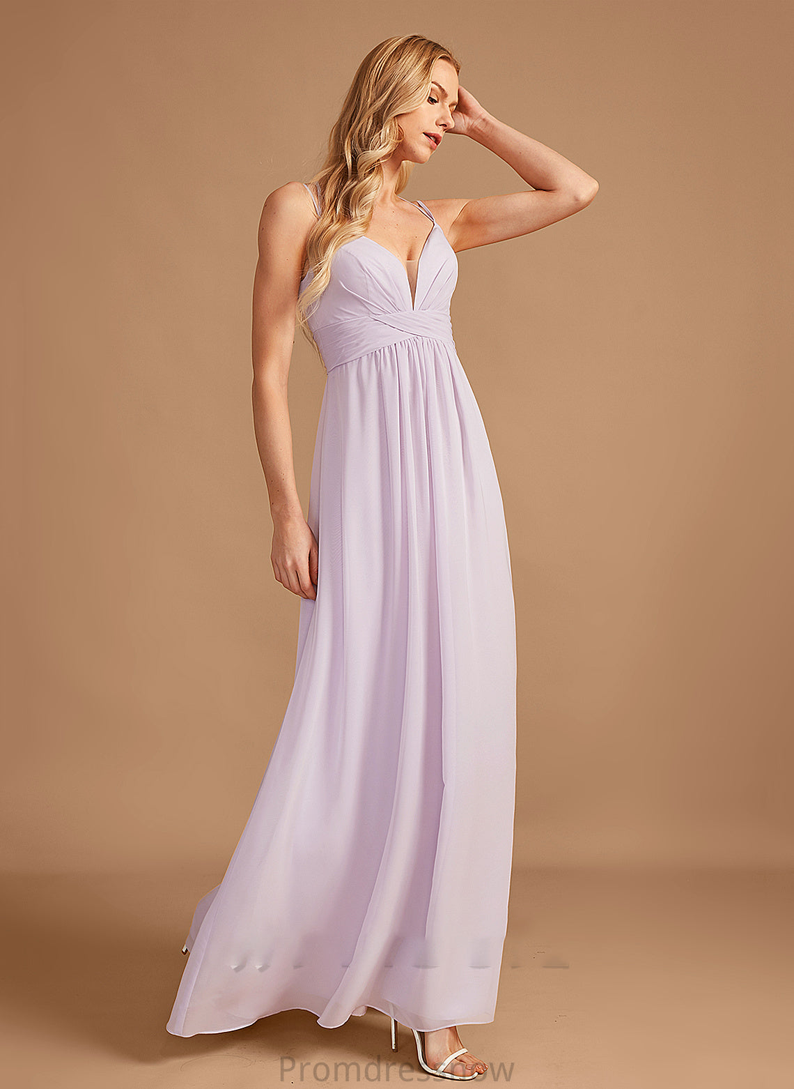 Length V-neck Silhouette Embellishment Neckline Fabric A-Line Floor-Length Ruffle Kinley Scoop Natural Waist Bridesmaid Dresses