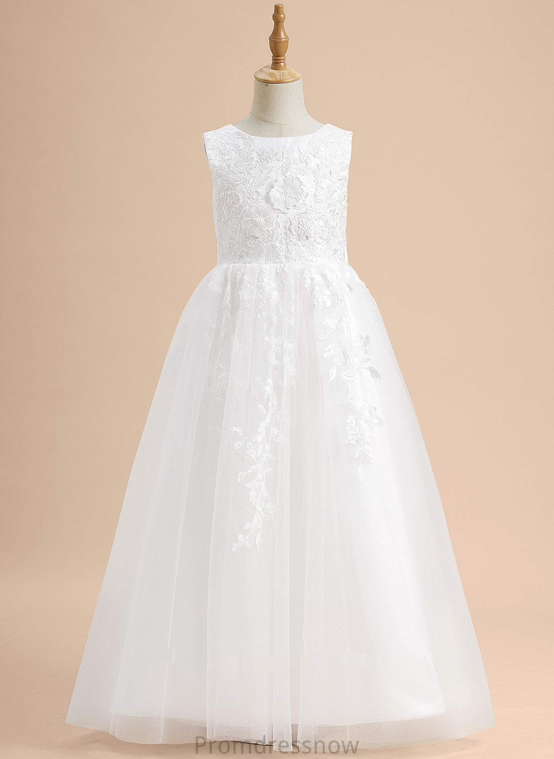 With Sleeveless Scoop Girl Flower Girl Dresses Floor-length - Neck Tulle Dress Kaitlynn Flower Lace/Flower(s)/Bow(s) A-Line