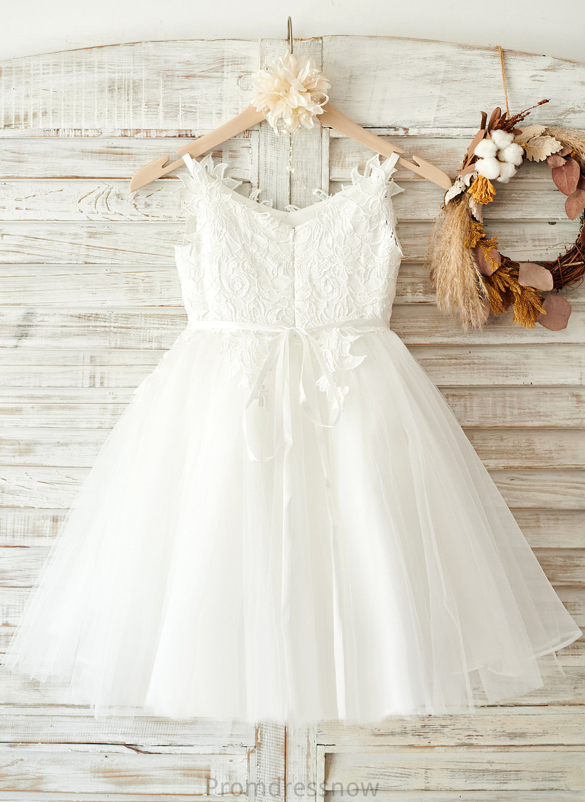 Girl - Sleeveless Straps A-Line Knee-length Flower With Kennedi Rhinestone Flower Girl Dresses Tulle/Lace Dress