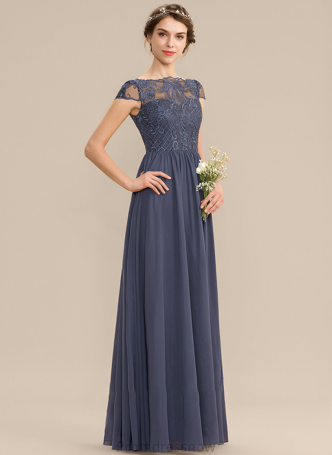 A-Line Silhouette Fabric Neckline Lace Floor-Length Length Straps ScoopNeck Frederica Natural Waist V-Neck Bridesmaid Dresses