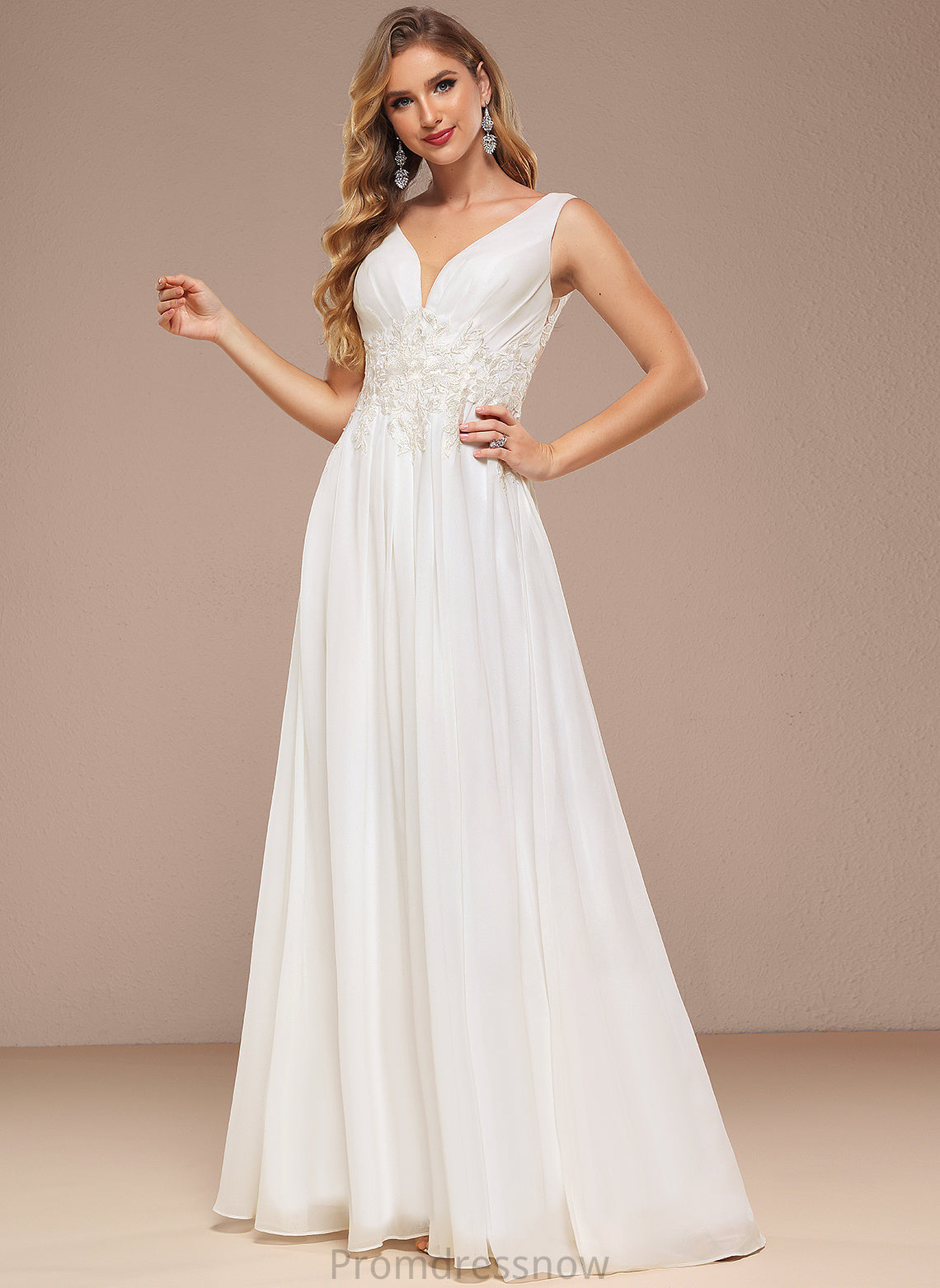 With Sequins Wedding V-neck Wedding Dresses Floor-Length Lace A-Line Kaley Chiffon Dress