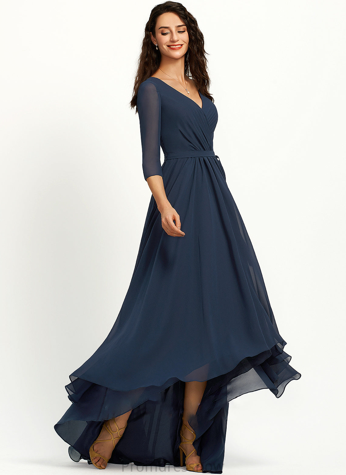 A-Line Asymmetrical V-neck Pleated Length Fabric Neckline Embellishment Silhouette Jocelyn Floor Length V-Neck Bridesmaid Dresses