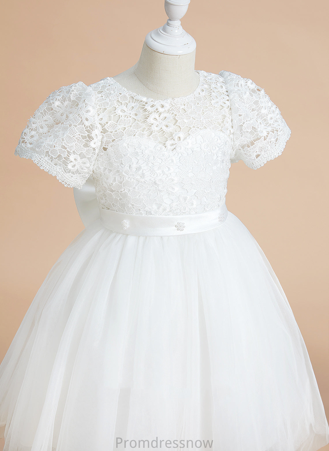 Bow(s) A-Line Dress Knee-length Flower Girl - Scoop Sleeves Nora Short Neck Flower Girl Dresses With Tulle/Lace