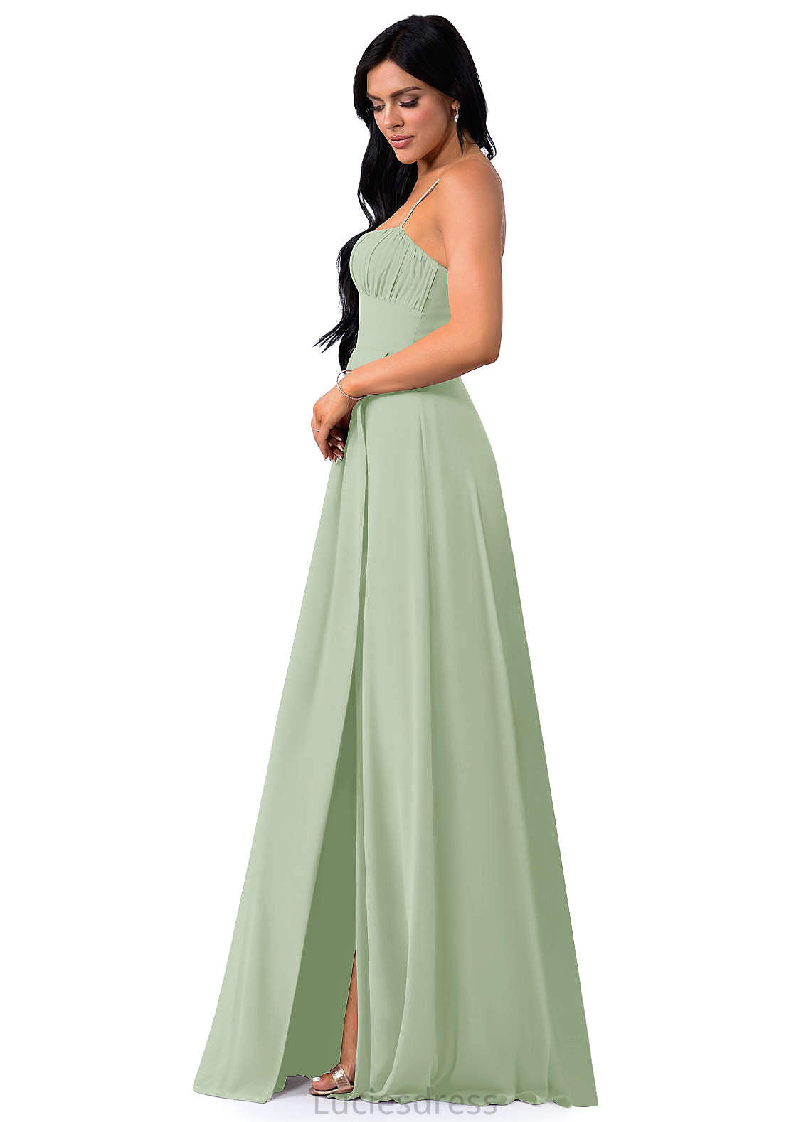 Willa Sleeveless Floor Length A-Line/Princess Spaghetti Staps Natural Waist Bridesmaid Dresses