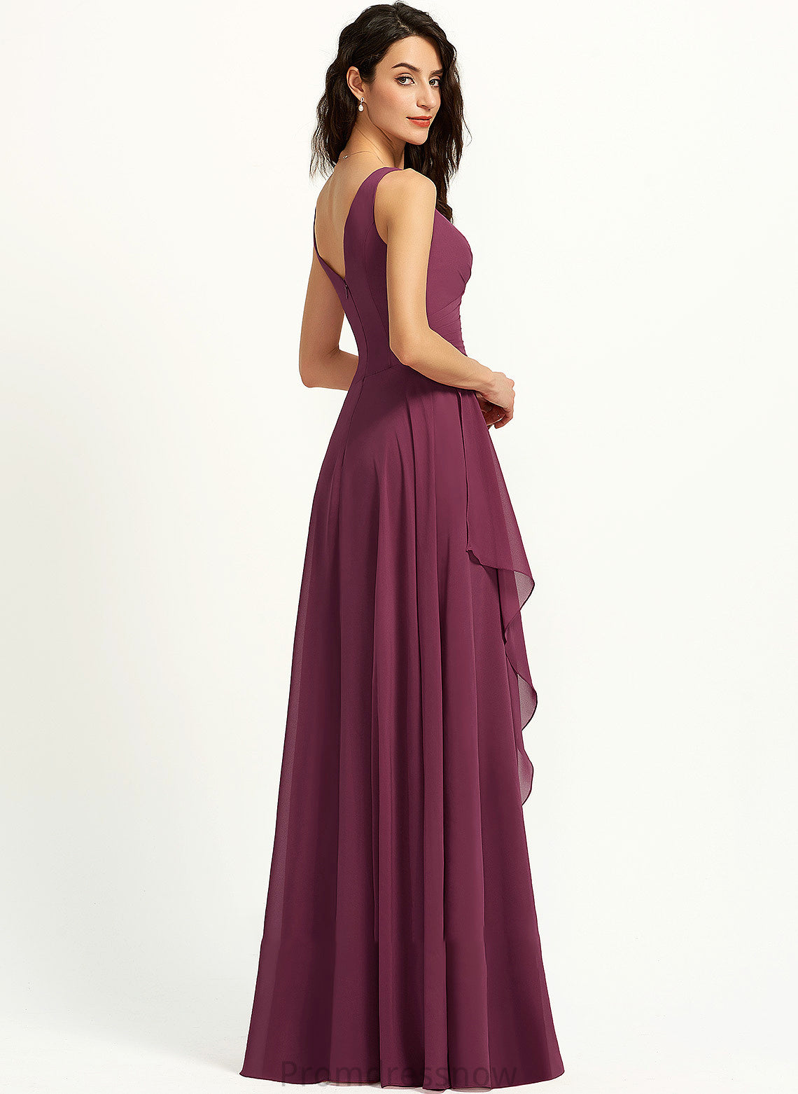 Fabric Neckline V-neck Silhouette Embellishment Floor-Length Length SplitFront A-Line Alivia A-Line/Princess Sleeveless Bridesmaid Dresses