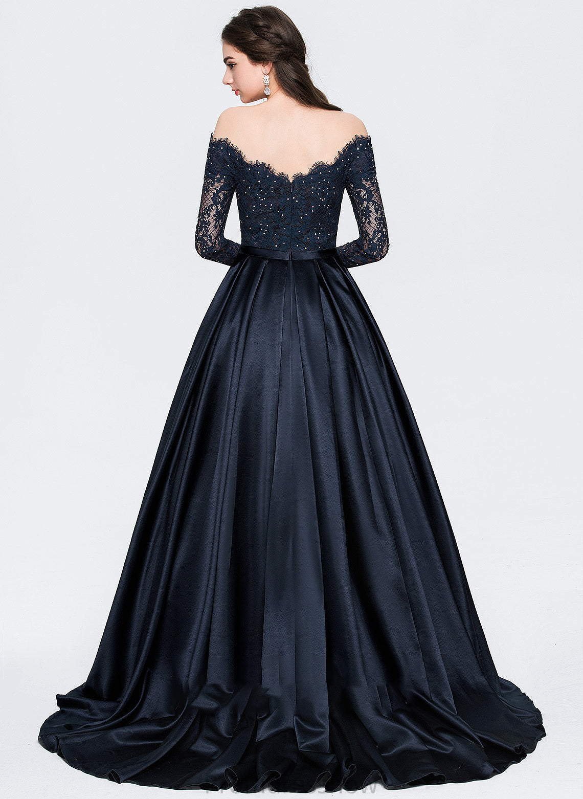 With Train Ball-Gown/Princess Beading Off-the-Shoulder Danika Prom Dresses Sweep Satin