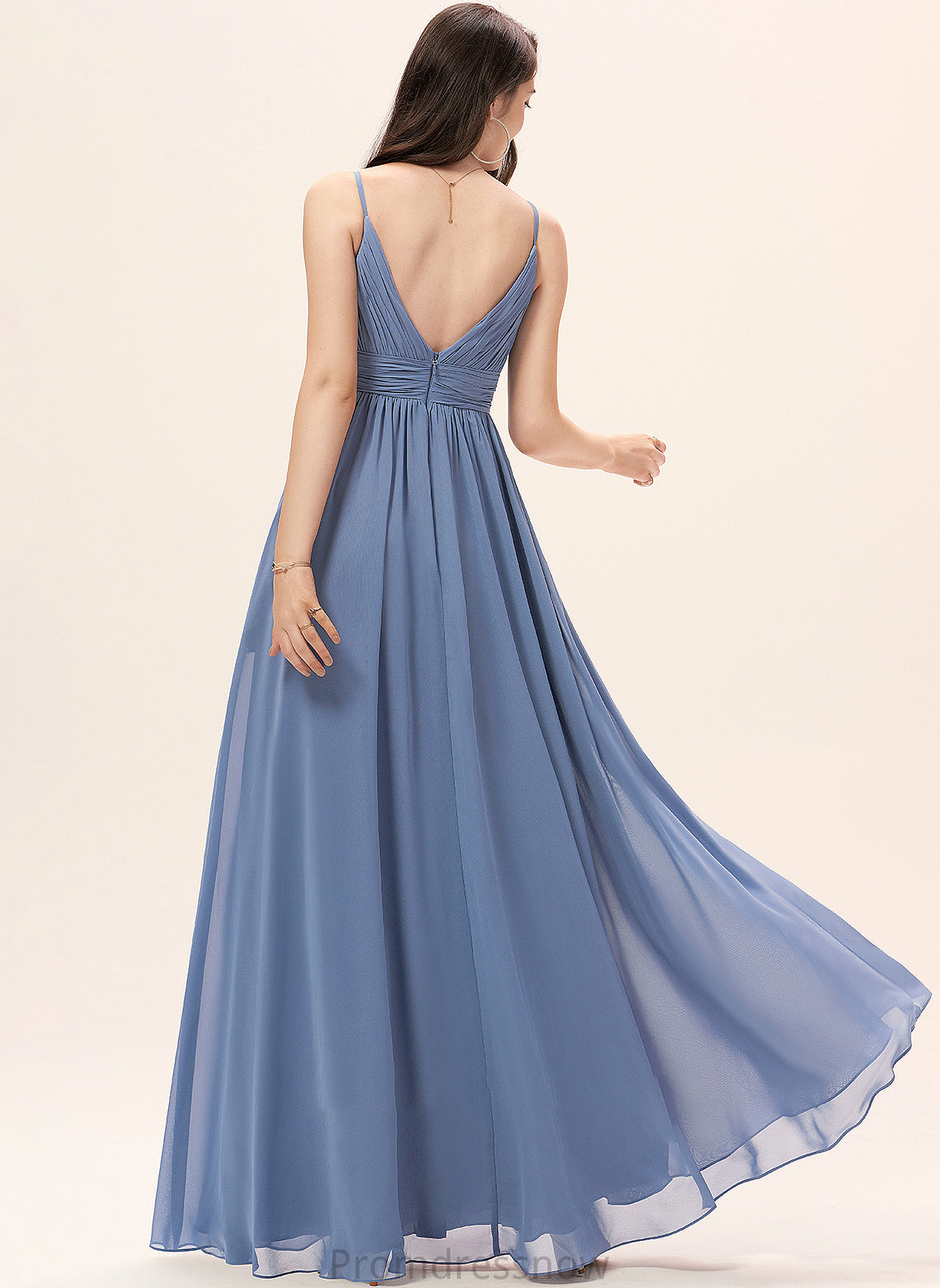 Floor-Length Length Fabric Silhouette V-neck A-Line Neckline Straps Thea Sleeveless Natural Waist Floor Length Bridesmaid Dresses