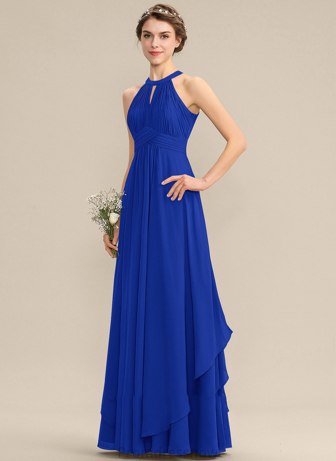 Fabric Embellishment A-Line Length ScoopNeck Ruffle Floor-Length Neckline Silhouette Marianna Empire Waist Spaghetti Staps Bridesmaid Dresses