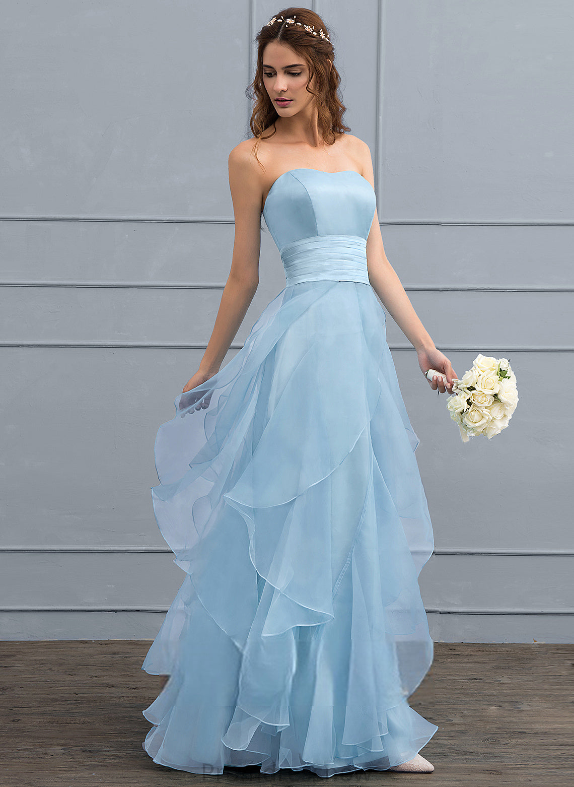 With Charmeuse Haylie Dress Cascading Floor-Length Ruffles Wedding Wedding Dresses Organza A-Line Sweetheart