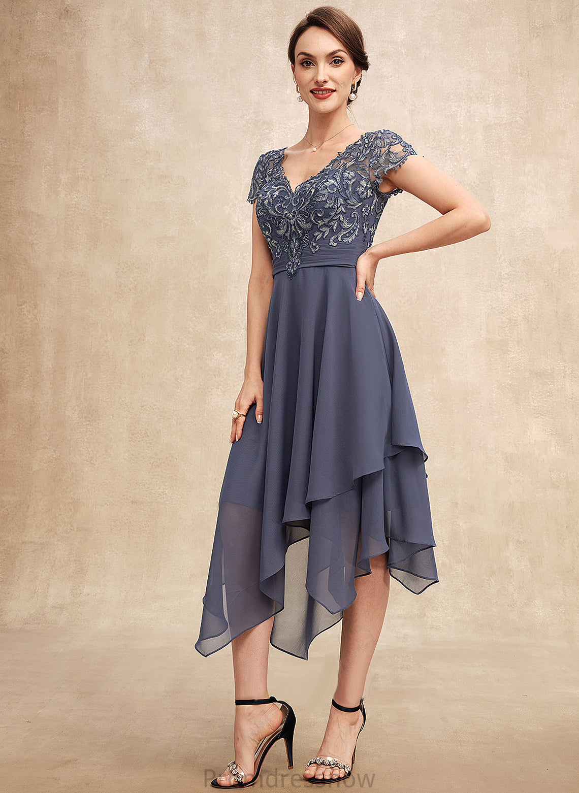 With the Chiffon Bride Dress Naomi of Asymmetrical Lace Mother Mother of the Bride Dresses V-neck A-Line Ruffle