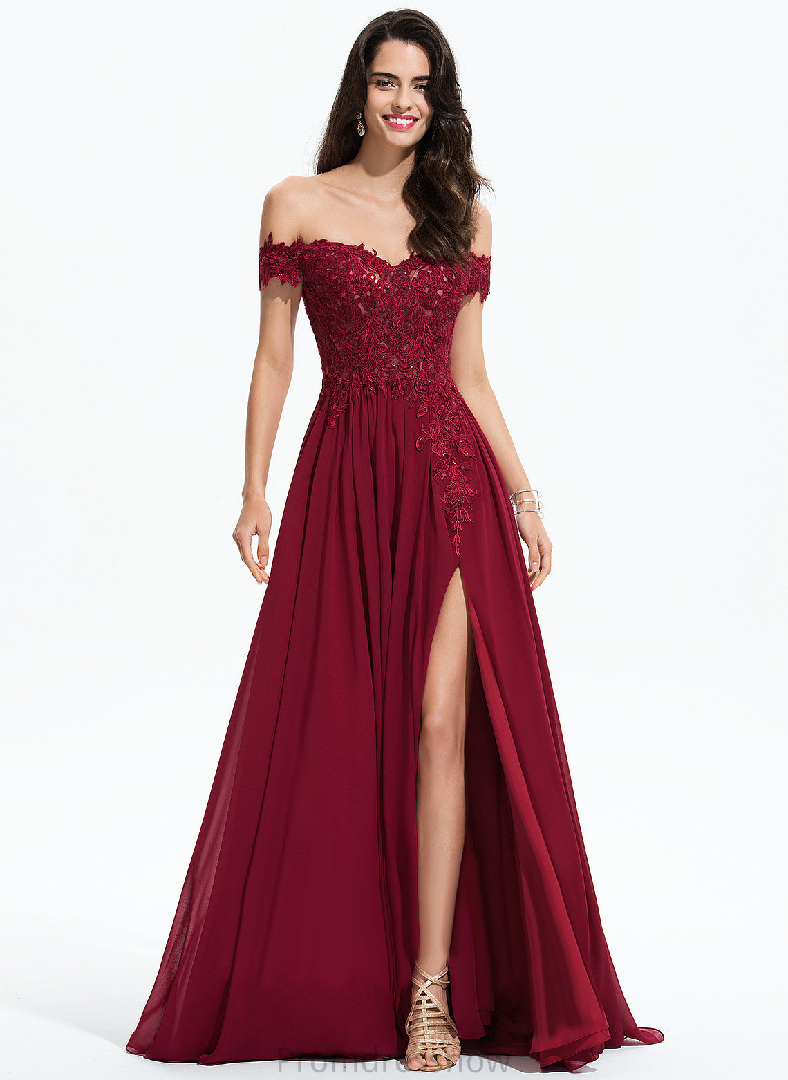 With Sequins Train Off-the-Shoulder Sweep A-Line Prom Dresses Chiffon Karissa