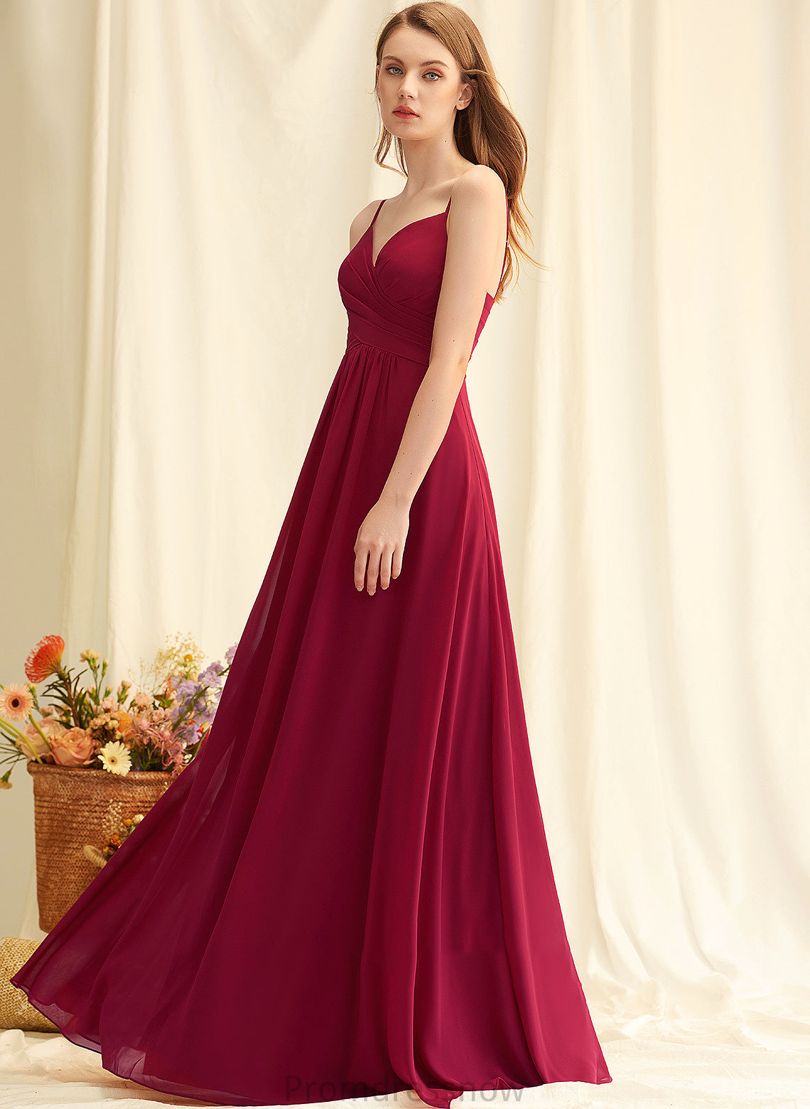 Embellishment Silhouette Length Neckline V-neck Fabric Ruffle Floor-Length A-Line Zoie Bridesmaid Dresses