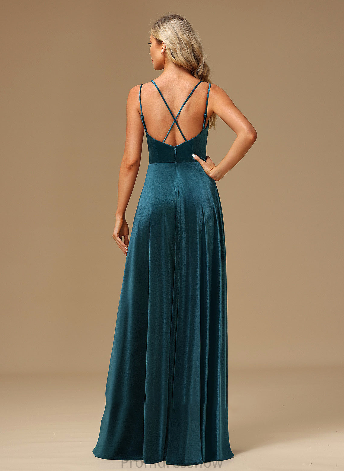 Length V-neck Floor-Length Fabric A-Line Silhouette SplitFront Embellishment Neckline Kelsey Floor Length Sleeveless Bridesmaid Dresses