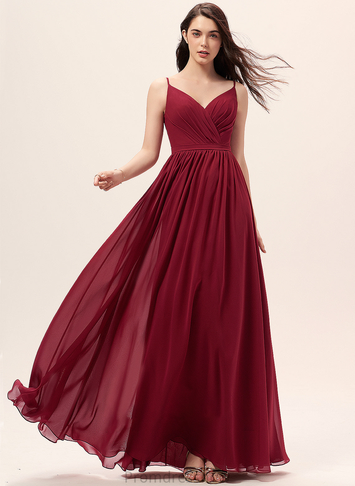 Neckline A-Line Lace V-neck Embellishment Silhouette Fabric Ruffle Floor-Length Length Scarlet Sleeveless Bridesmaid Dresses