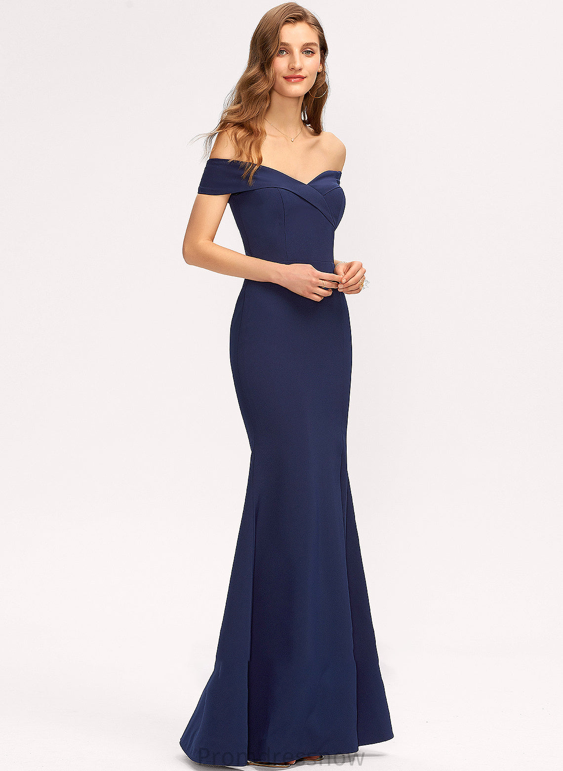 With Kenna Off-the-Shoulder Stretch Crepe Split Front Prom Dresses Floor-Length Trumpet/Mermaid